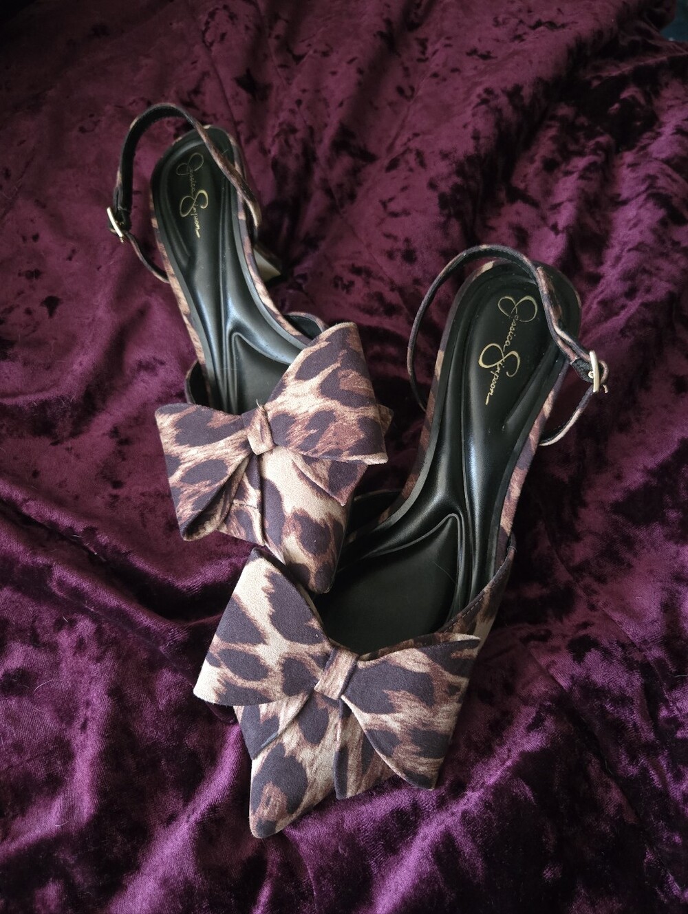 Jessica Simpson Leopard Slingback Bow Kitten Heels 7.5